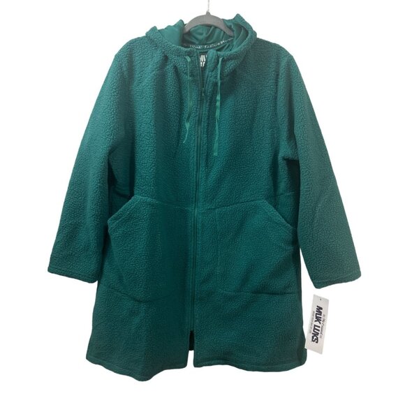 Muk Luks Womens Green Teddy Bear Sherpa Hooded Zip Up Jacket XL - Picture 2 of 8
